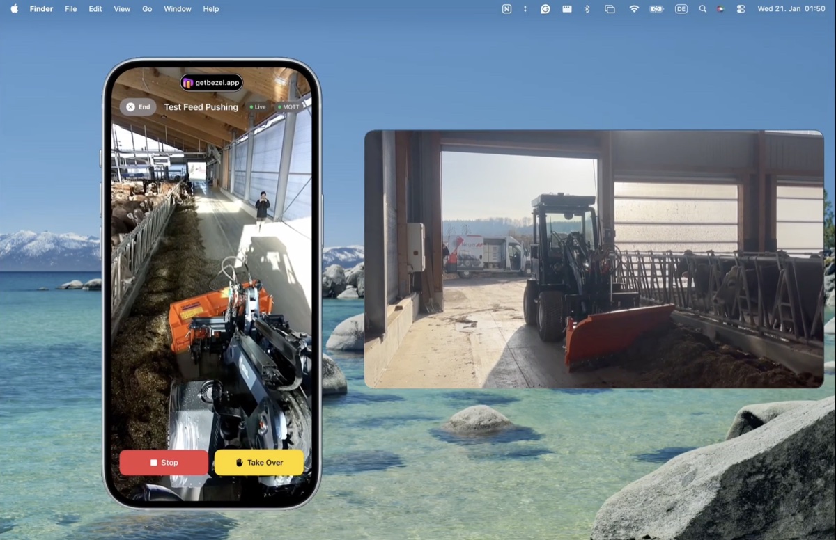 Mobile app streaming and controlling the autonomous wheel loader
